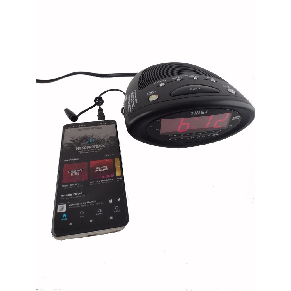 Timex T1201 Nature Sounds Clock Radio MP3 Line-IN Blk Red LED Auto DST Time Set